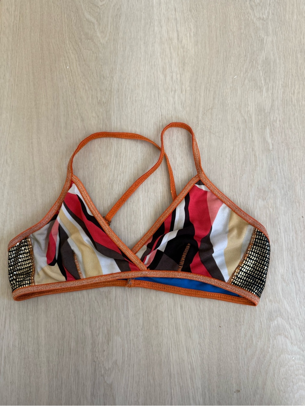 XiRENA Multicolor Striped Bralette with Orange Trim